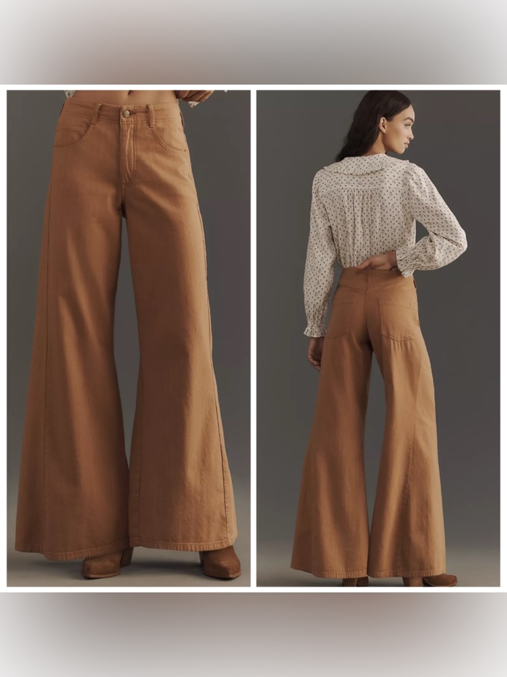 Anthro Pilcro The Adi Wide Leg Relaxed Flare Pants Herringbone Bronze